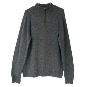 Wills Charcoal Speckled Wool Sweater Large Quarter Zip Mock Neck Long Sleeve